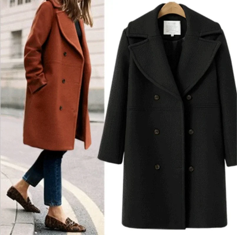 Elegant Double Breasted Long Ladies Coat oversized Outwear 2021 Winter Women Wool Coats Casual Effects Jackets Woolen Overcoat