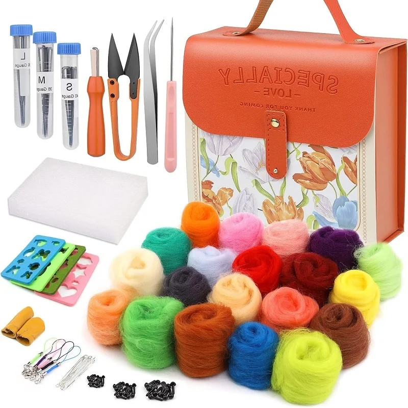 Needle felting kit wool felting kit needle felting painting kit 20Colors wool felting kit with felting needles and instruction for fabric making DIY non-finished material package