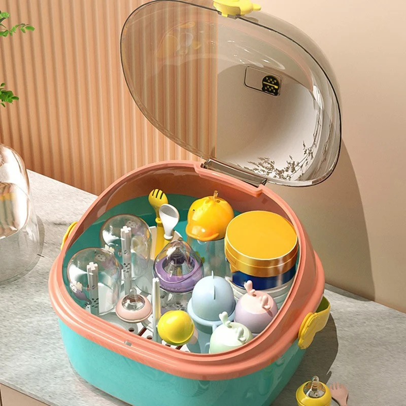 HOT-Baby Bottle Storage Box, Waterproof Mold Holder, Cup Organizer With Lid, Dustproof Baby Food Utensils