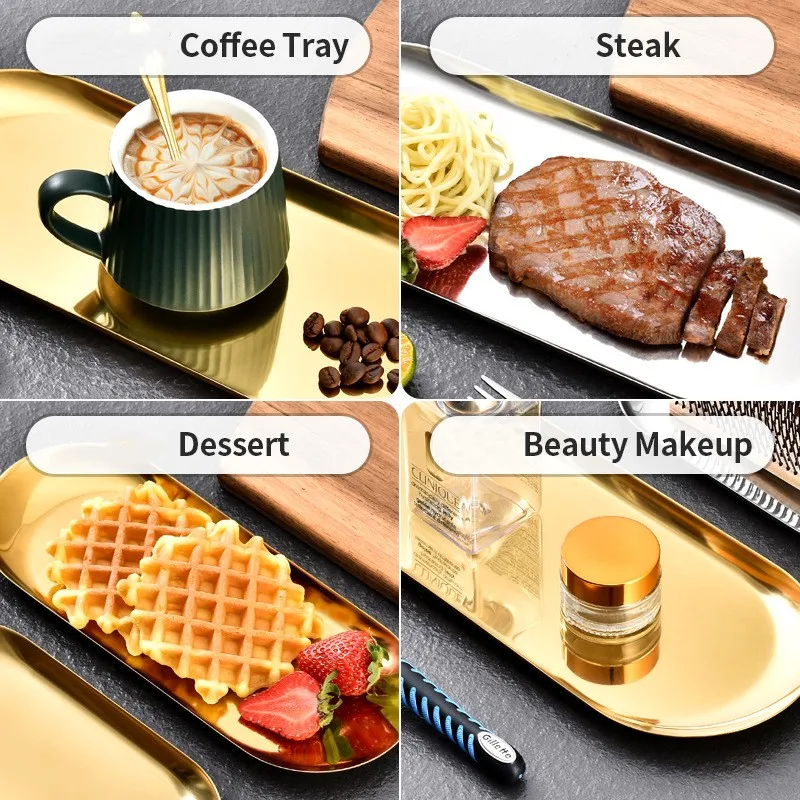 Korean Storage Tray Metal Dessert Plate Desktop Decorative Tray For Cosmetics Fruit Food Trays Jewelry Plate Kitchen Organizer 4