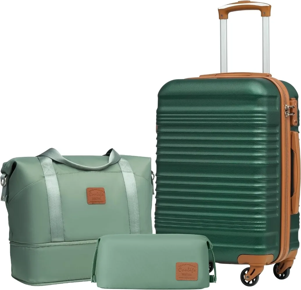

Coolife Luggage Set 3 Piece Luggage Set Carry On Suitcase Hardside Luggage with TSA Lock Spinner Wheels(Dark Green,3 piece set）