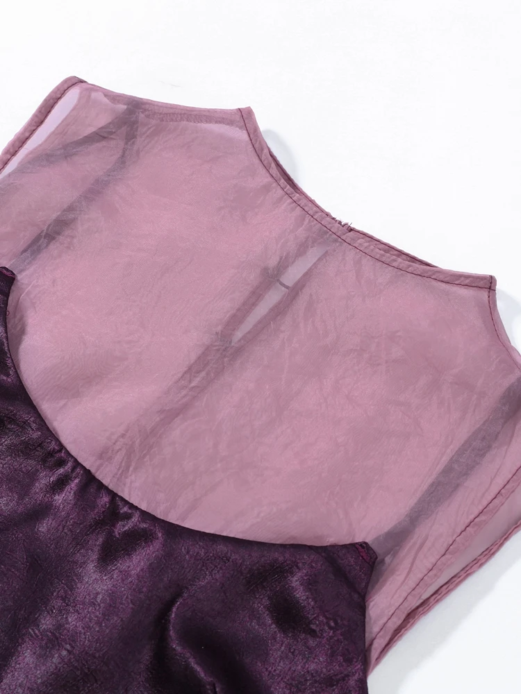 Satin Patchwork Langes Kleid Damen Elegantes Ärmelloses Rückenfreies Schlankes Party-Abendkleid Frühling Charmantes Damenkleid Neu Vestido – Detail 5