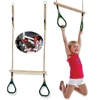 Wooden Trapeze with Plastic Gym Rings  Outdoor  Indoor Playground 2 in 1 Swing Set Accessories for Kids 1