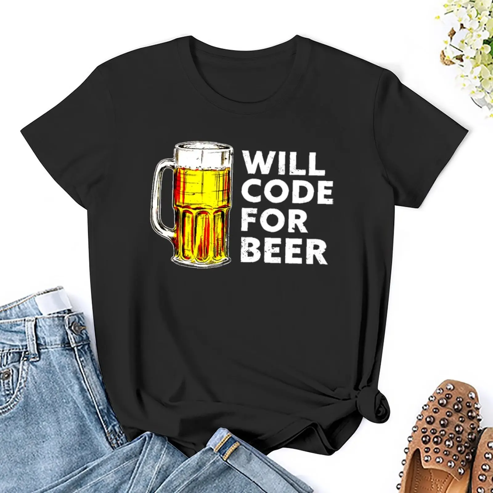 

Tees Will Code for Beer Programming Gift Prog O-Neck Sports Graphic Cool Activity Competition USA Size High Grade