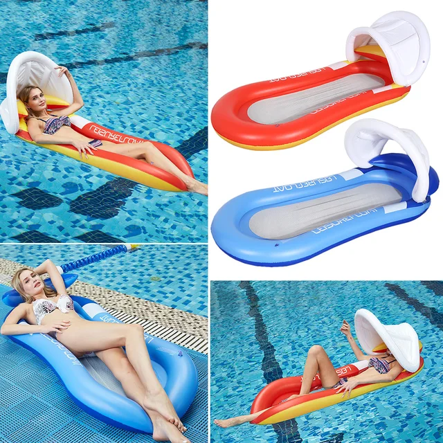 2022 Summer Inflatable Water Hammock W/ Backrest Floating Row Folding Swimming Bed Portable Beach Water Pool Float Air Mattress 4