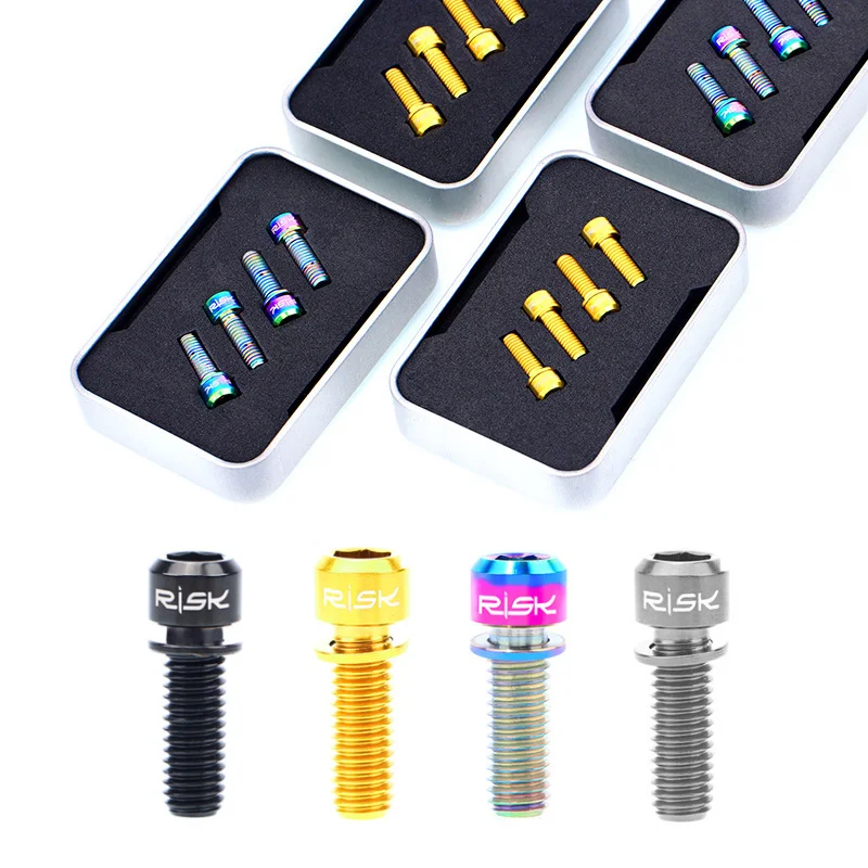 RISK 티타늄 합금 산악 자전거 디스크 브레이크 고정 볼트 나사, MTB 자전거용 와셔 포함, M6x18mm, M6x20mm, 4 개