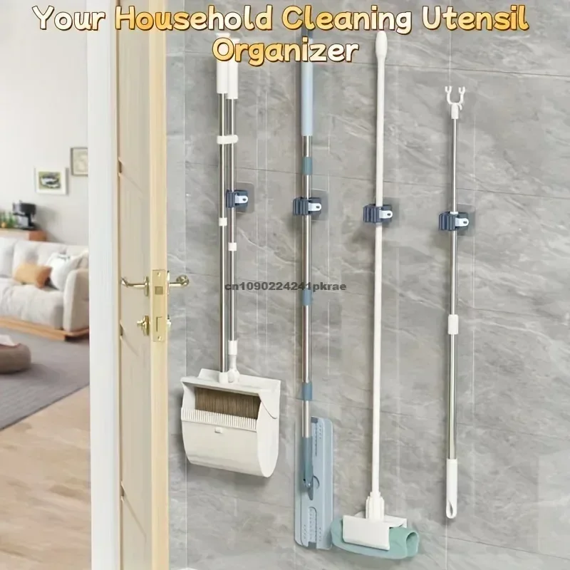 Towel Holder Mop Holder Self-adhesive Broom Stand Wall Mounted