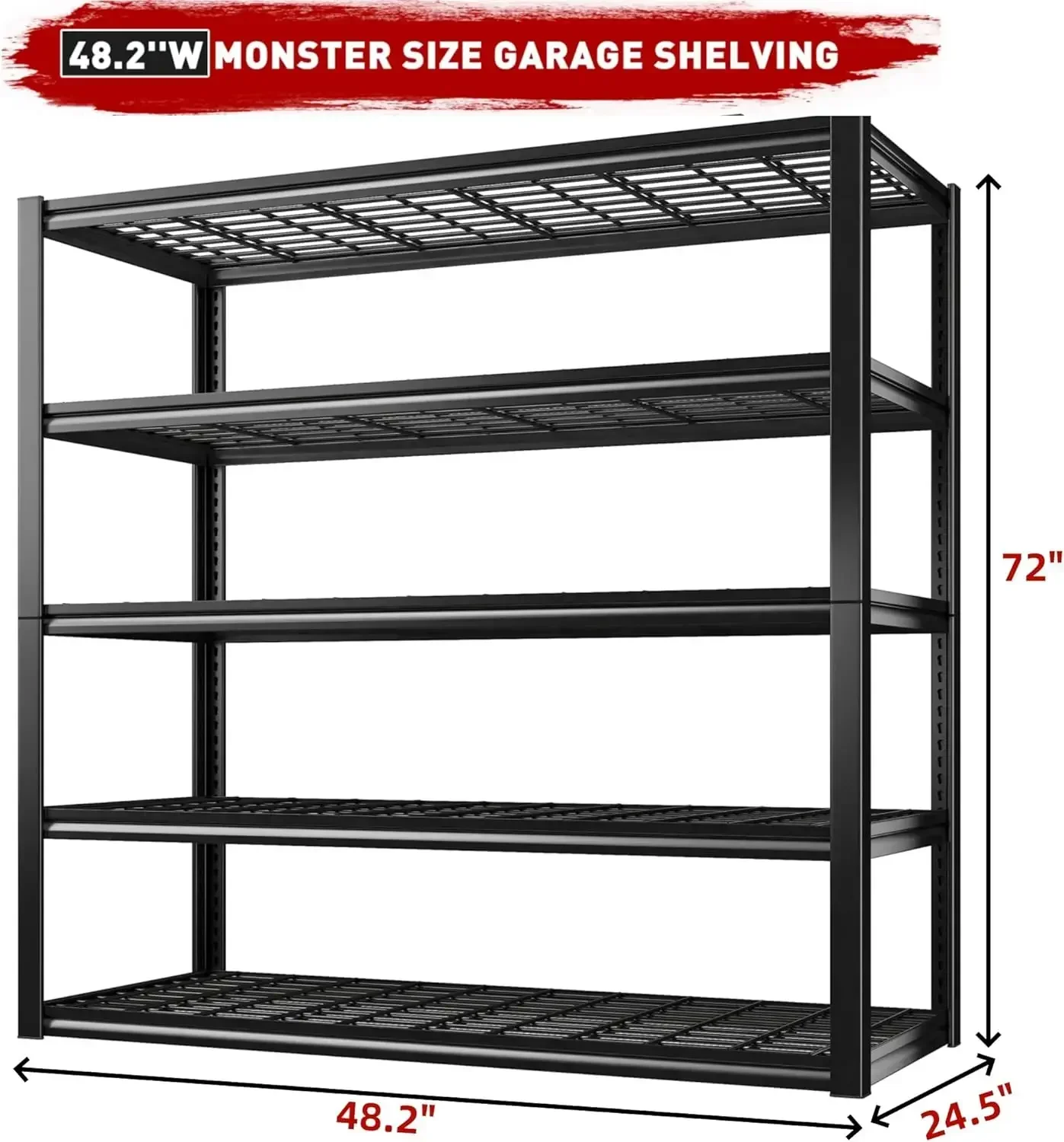 48.2''W Garage Shelving Heavy Duty Loads 3010LBS Garage Storage Shelves Heavy Duty Shelving 5 Tier Adjustable Metal Shelving 3