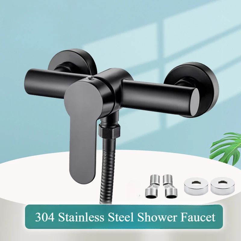 Bathroom Faucet 304 Stainless Steel Triple Bathtub Wall Mounted Hot and Cold Water Mixer Valve Nozzle G1/2in