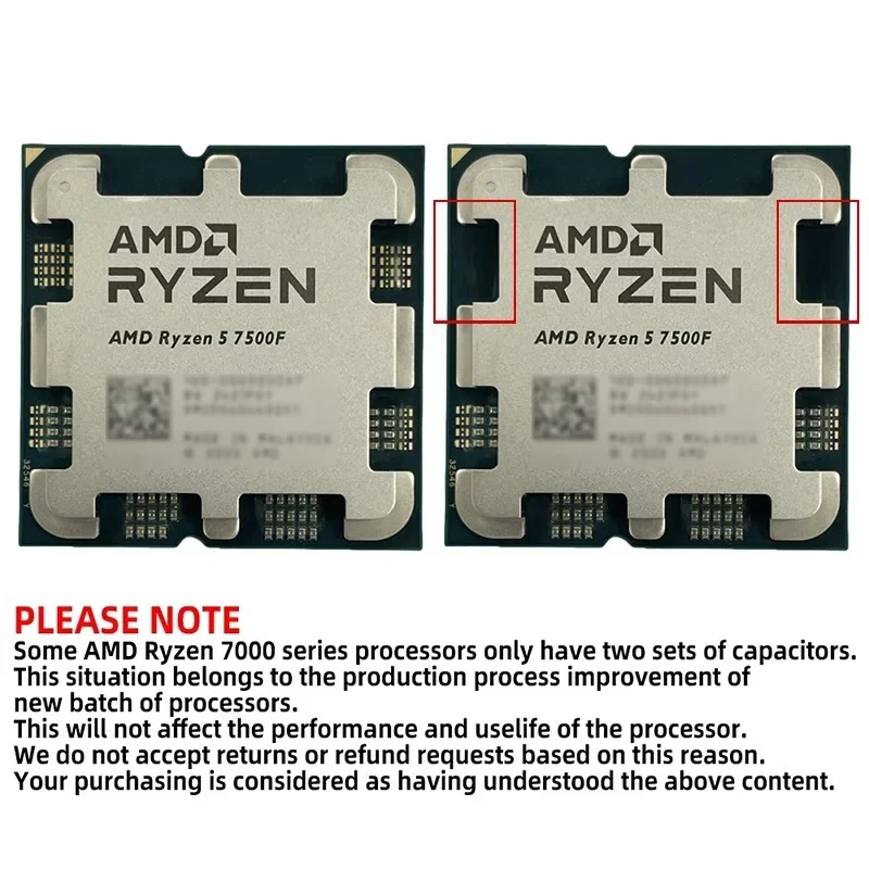 AMD 라이젠 5 7500F 3.7GHz 6코어 12스레드 프로세서, 32MB L3 캐시, 65W TDP, AM5 소켓, PC 게임용, DDR5 메모리 지원