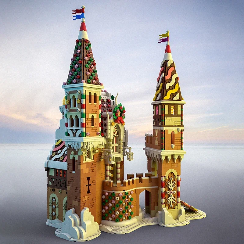 Moc Winter Gingerbread Castle Building Blocks Set Snow Architecture House Hut Bricks Game Toys Bambini Compleanno Regali Di Natale