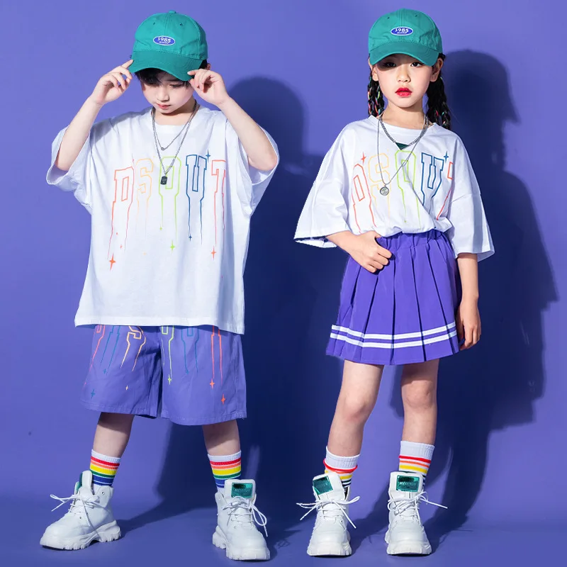 

Summer Kid Sets Boys T-shirt Shorts Grils Tshirt Skirts Cheerlead Hip Hop Stage Clothing Children Streetwear Fashion Tracksuits