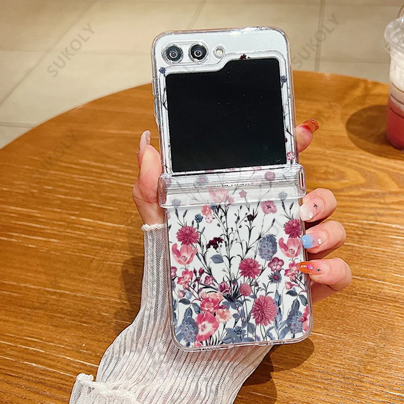 Elegant Floral Transparent Folding Phone Case - Hard Back Cover
