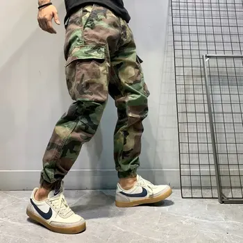 Pantaloni Casual da Uomo Camouflage Vestibilità Larga, Pantaloni da Lavoro Giovanili alla Moda a Vita Media con Cintura e Chiusura a Cerniera, Ideali per l'Autunno