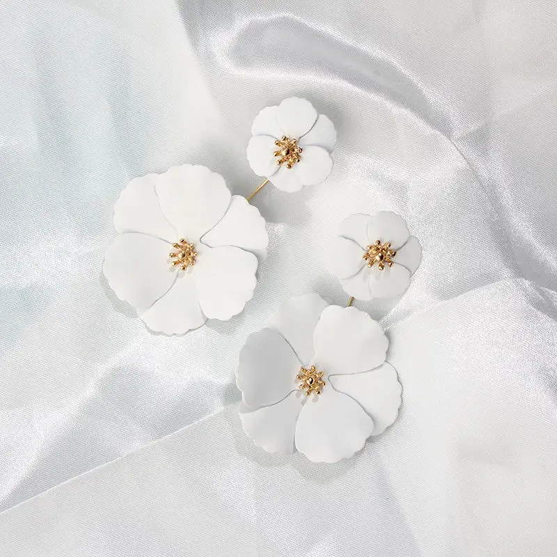 Drop Earrings Flower Earrings Golden Earrings Korean Cute Flower Drop Earrings For Women Fashion Double Layer Gold Metal Floral Statement Earrings Female Jewelry Gifts