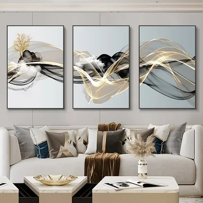 3 cuadros de arte de pared abstractos con cinta de lujo nórdico, póster moderno con impresión de paisaje, pintura decorativa para sala de estar y hogar
