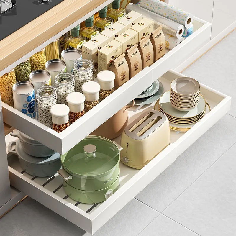 Kitchen Pull-out Retractable Cabinet Ultra-deep No-punch Divider Inside Shelf Pots And Pans Scalable Slide Drawer Organizers 4