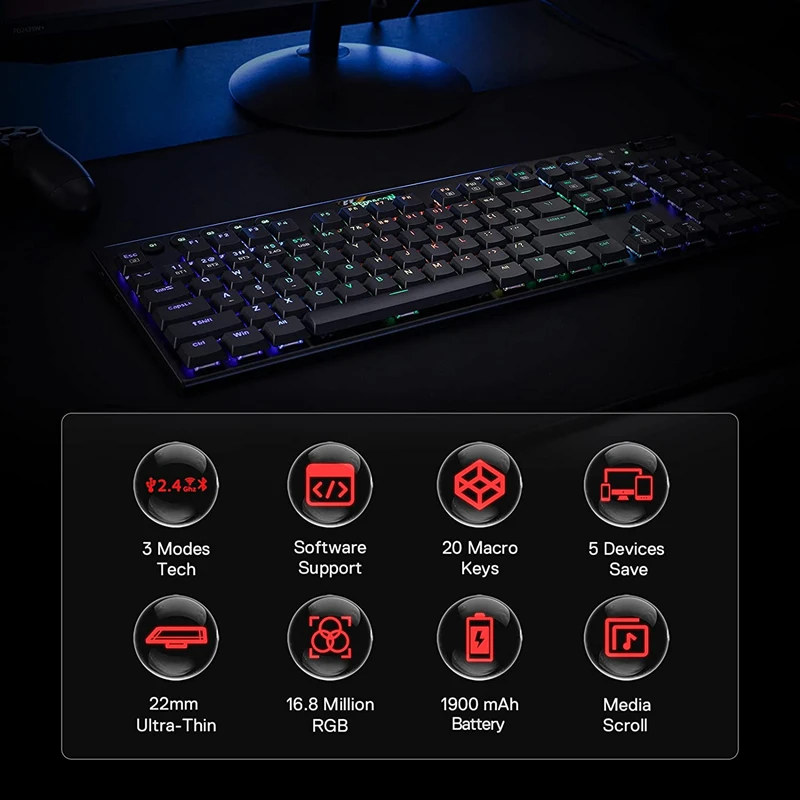 Redragon 104 Teclas com Fio 2.4g sem Fio Bluetooth Gaming Teclado Mecânico Rgb Backlight Jogo Teclado para Computador Portátil Gamer - Imagem 6