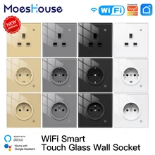 

WiFi Tuya Smart Wall Socket Glass Panel Outlet Power Monitor Touch Plug Relay Status Light Mode Adjustable Smart Life App Alexa
