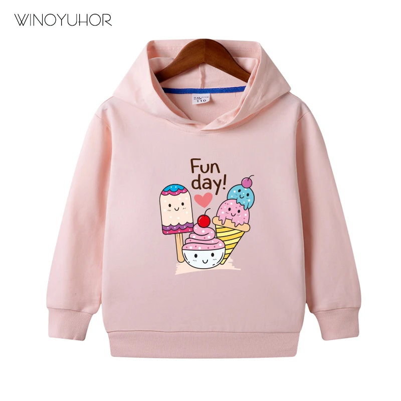 

Kawaii Kids Clothes Love Ice Cream Print Pink Hoodie Girls Harajuku Funny Sweatshirt Children Sweatshirts Clothing Coat