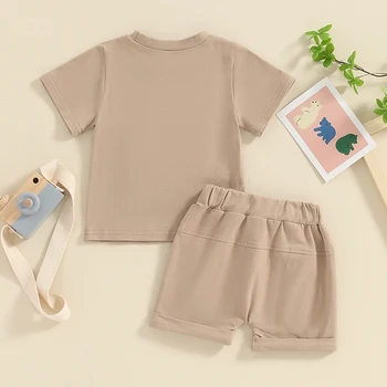 Cute Dinosaur Printed Sleeveless Tank Tops and Shorts Set for Toddler Boys Summer Outfits Breathable Clothes Set with Elastic 2