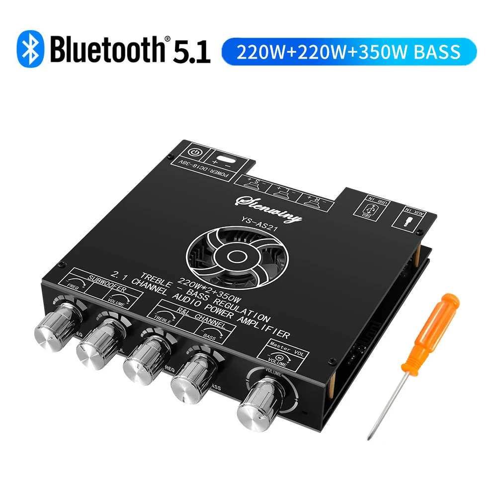 YS-AS21 2*220W+350W 2.1 Channel BT Digital Power Amplifier Board TPA3255 AMP Subwoofer Treble Bass Tone Audio APP USB function