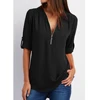 S-5XL Ladies Loose Chiffon Shirt Multi Colors V-Neck Zipper Long-Sleeved Casual Basic White Black Blouse Shirt Tops Plus Size 5