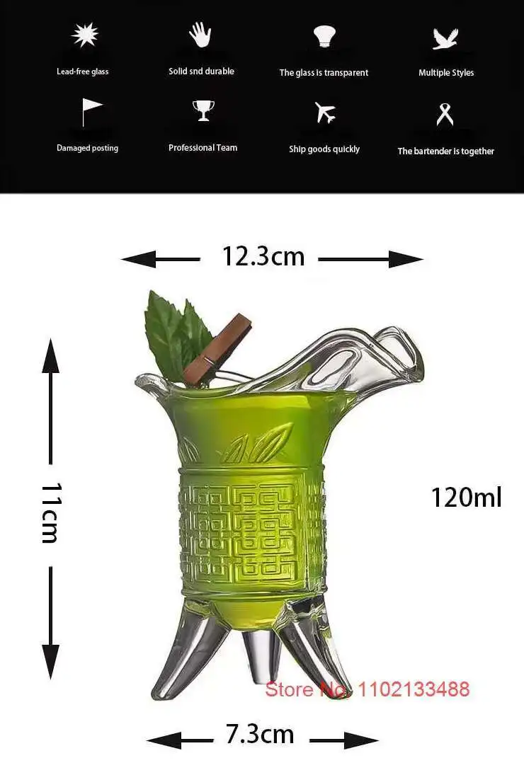 Description Picture 4 of item120ml Transparent Tripod Cup Vintage Chinese Style Wineglass Antique Cocktail Glass Emperor Brandy Snifter Retro Shot Glasses