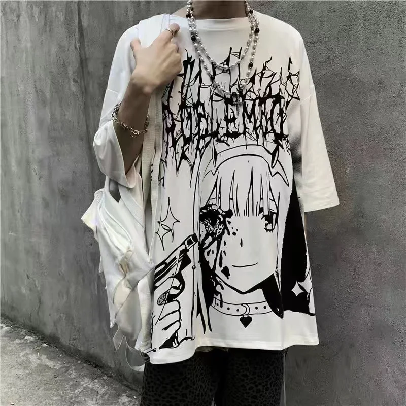 Męska koszulka letnia ciemna koszulka główna ulica gotycka T-shirt z czaszką luźna oversize bawełniana koszulka z krótkim rękawem Anime, Streetwear Top męski