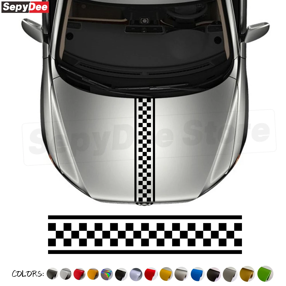 

Universal Car Hood Bonnet Stickers Lattices Stripes Graphic Auto Body Engine Cover Decor Vinyl Decals Car Tuning Accessories