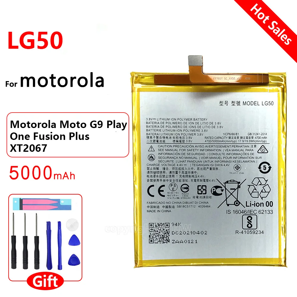 

Мобильный телефон замена батареи LG50 5000 мАч, для Motorola one Moto G9 play/one fusion plus onefusion + xt2067 Batteria