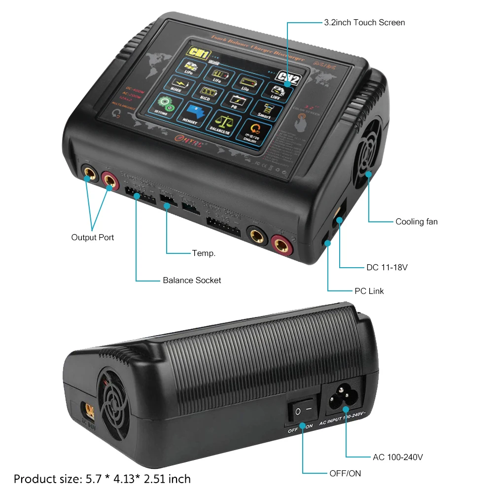 Battery Charger Battery Charger Adapter HTRC DC 400W/240W Dual-Channel RC Charger Discharger For LiPo LiHV LiFe Lilon NiCd NiMh Pb Battery Charger For RC Models Toys