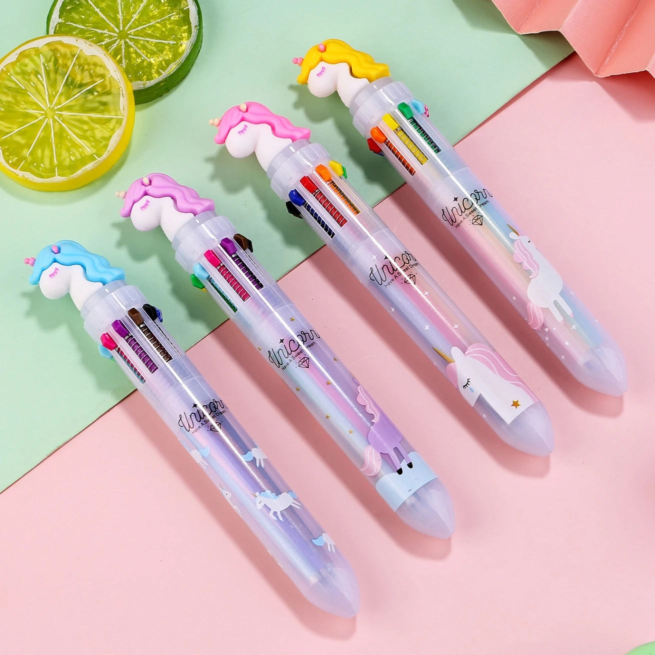 

20Pcs/Lot Kawaii Unicorn 10 Color Ballpoint Pen Cute Multi Color Ten Colors Ball Point Pen Cartoon Writing Pens School Supplies