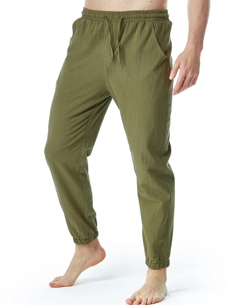

Men's Cotton Linen Drawstring Elastic Waist Casual Running Yoga Pants