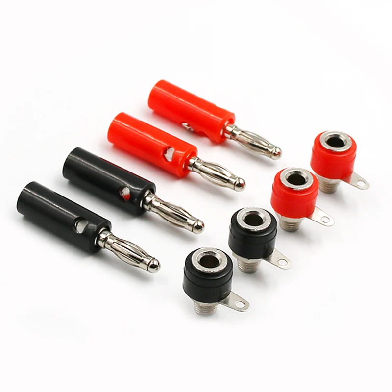 Red+ Black 4mm Banana Plug+Socket Connectors Female Male Insert Connector Nickel Plated DIY 1pair