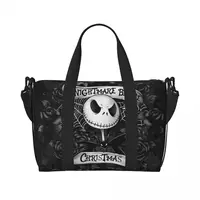 Custom The Nightmare Before Christmas Beach Tote Bag for  Extra Large Gym Carry On Halloween Skull Jack Skeleton Travel Bags 1