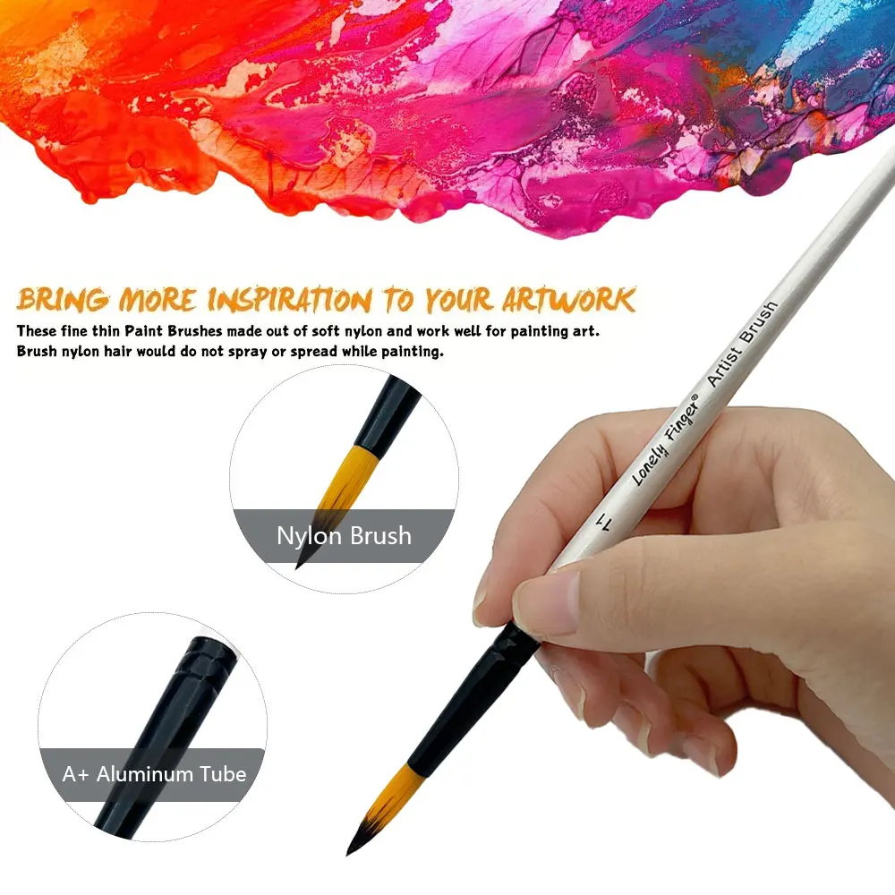 12Pcs Professional Quality Art Watercolor Brushes White Nylon Round Tip Set for Acrylic and Brushes for Face Body Nail Art 5