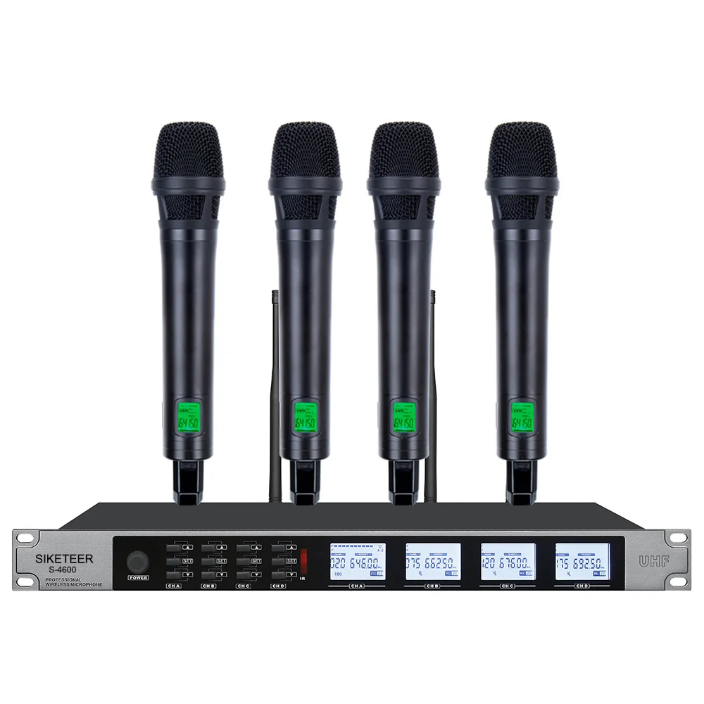 

Wireless Microphone System Professional 4-Channel UHF Handheld Mic Set for Stage Performances Houses of Worship Meeting Rooms