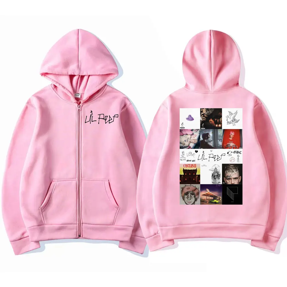 Rapper Lil Peep Music Album Cover Graphic Zipper Hoodie Men Women Hip Hop Vintage Zip Up Sweatshirts Fashion Oversized Hoodies