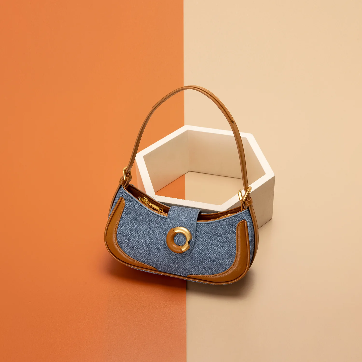 Maxdutti 2023 Fashion Blogger Retro Denim And Leather Handbag Women Patchwork Underarm Bag Women French Ladies Elegant Shoulder