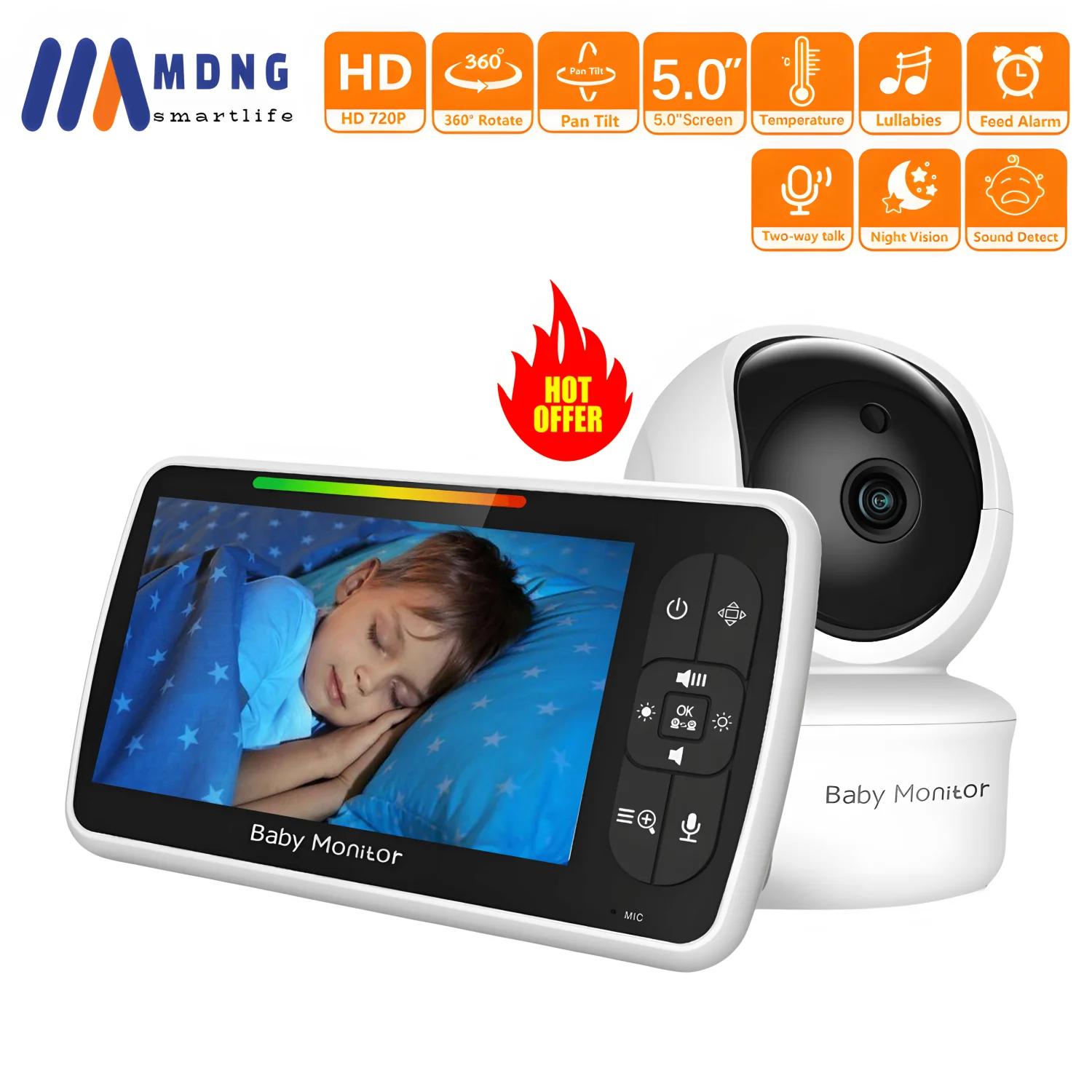 5 Inch Baby Monitor with Camera 360&deg; Pan-Tilt 1000ft Mother Kids Children's Came Portable Video Nanny Baby Items wireless baby monitor,video baby monitor