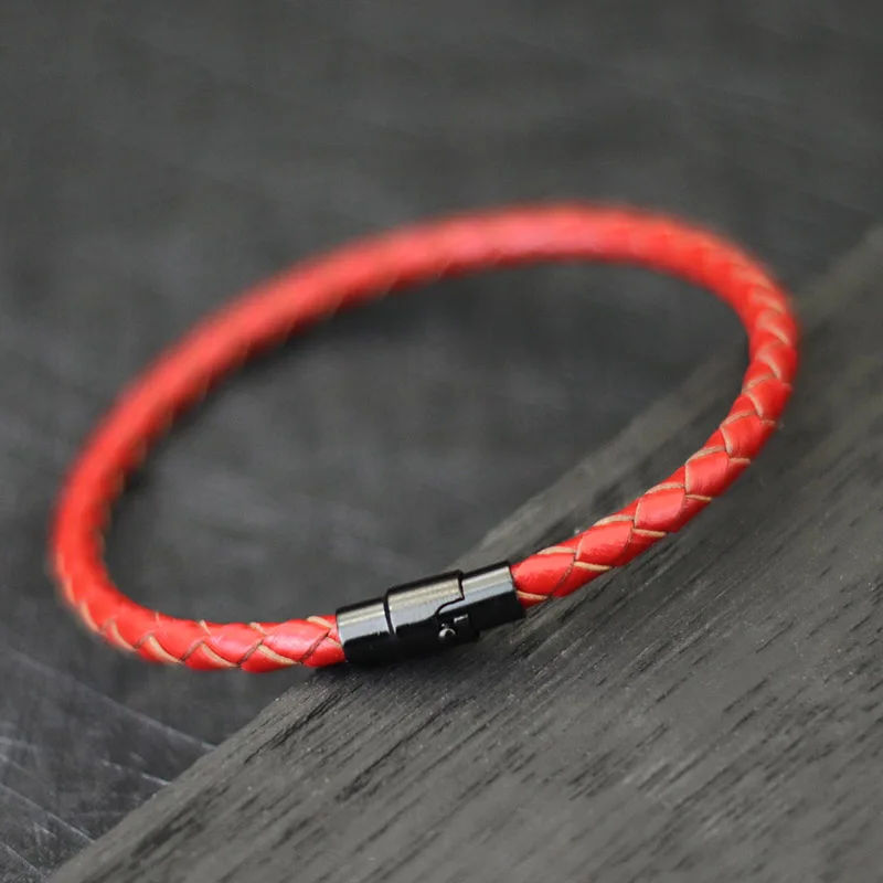 Genuine Leather Men Bracelet with Micro Magnetic Punk Style