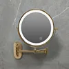 Golden Wall Folding Makeup Mirror Double Side Fill Light Magnifying USB Charging Led Tricolor Dimming Bathroom Cosmetic Mirrors 1
