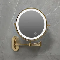 Golden Wall Folding Makeup Mirror Double Side Fill Light Magnifying USB Charging Led Tricolor Dimming Bathroom Cosmetic Mirrors 1