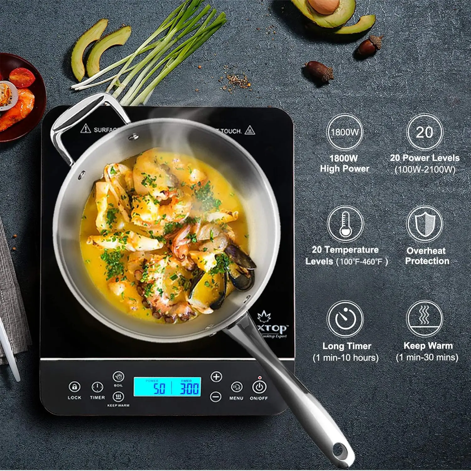 Portable Induction Cooktop Burner Induction Hot Plate LCD Sensor Touch 1800 Watts 9600LS/BT-200DZ