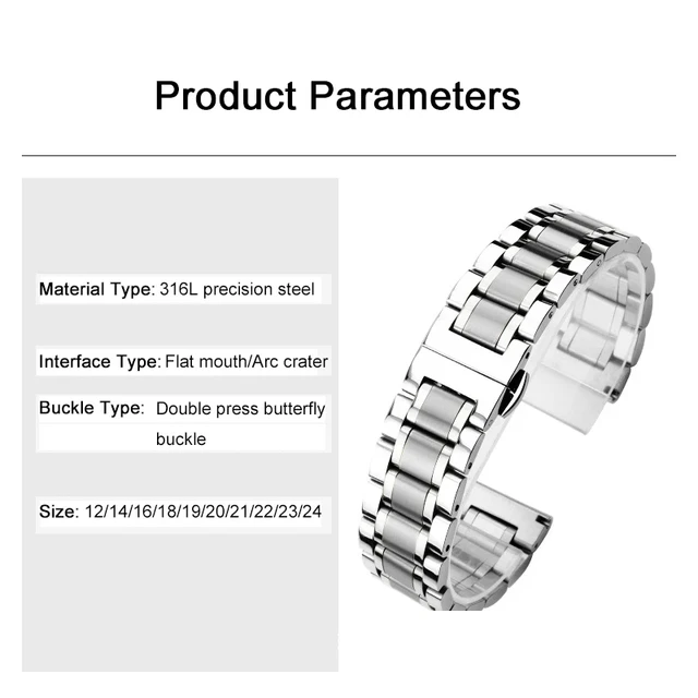 Fibbia For Orologio In Acciaio Inossidabile 316L Da 16, 18, 20