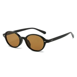 Stylish Retro Oval Sunglasses with Rivet Accents (As Picture)