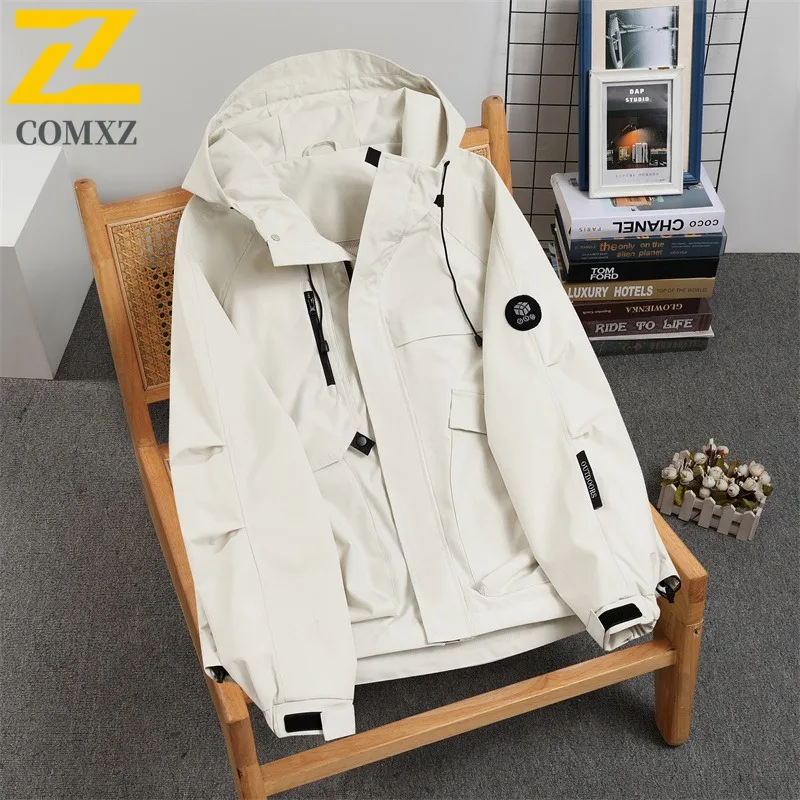 Men's Mountain Outdoor Jacket Korean Style Windproof Waterproof Hiking Coat Tactical Workwear Parka with Hood Multi-Pockets 2025