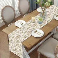Easter Bunny Printed Linen Table Runner Holiday Party Decor Spring Flower Leaves Plants Table Runners Kitchen Dining Table Decor 2