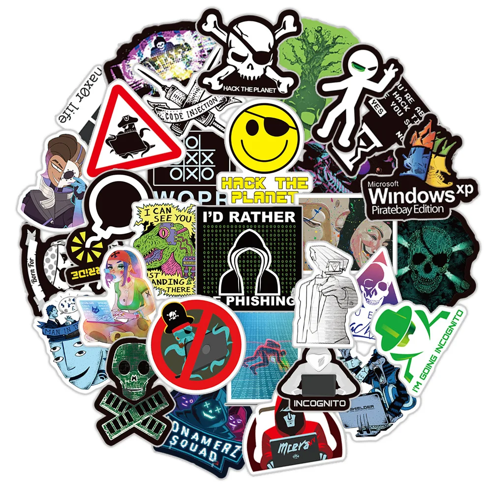 해커 그래피티 여행 가방, 노트북 스쿠터 물컵, 방수 스티커, 50 개 신제품 